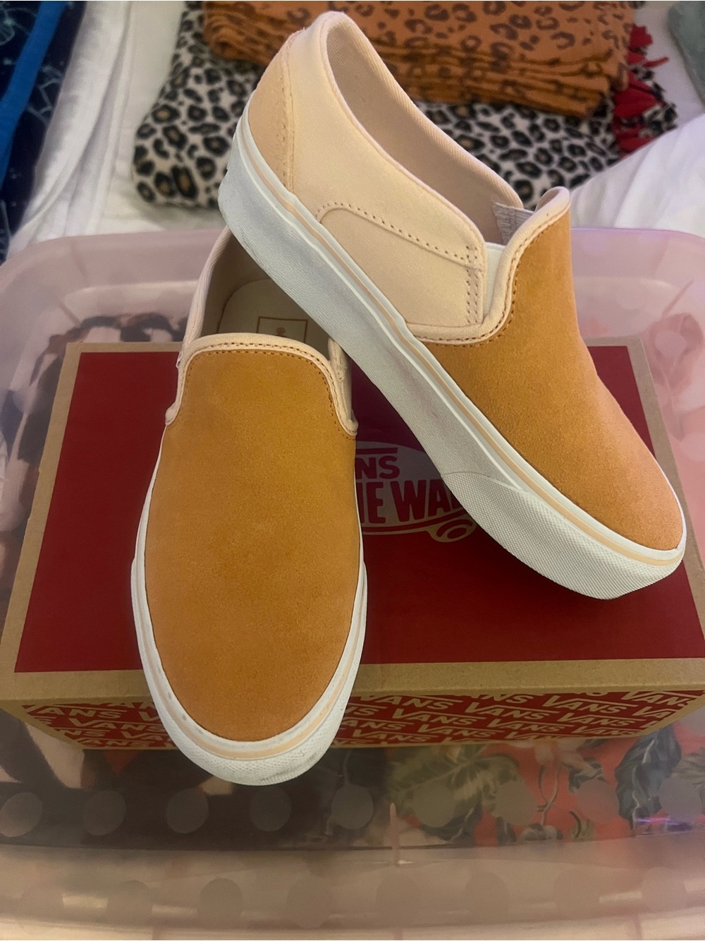 Vans Asher Platform Slip-On in Peach and Cream
